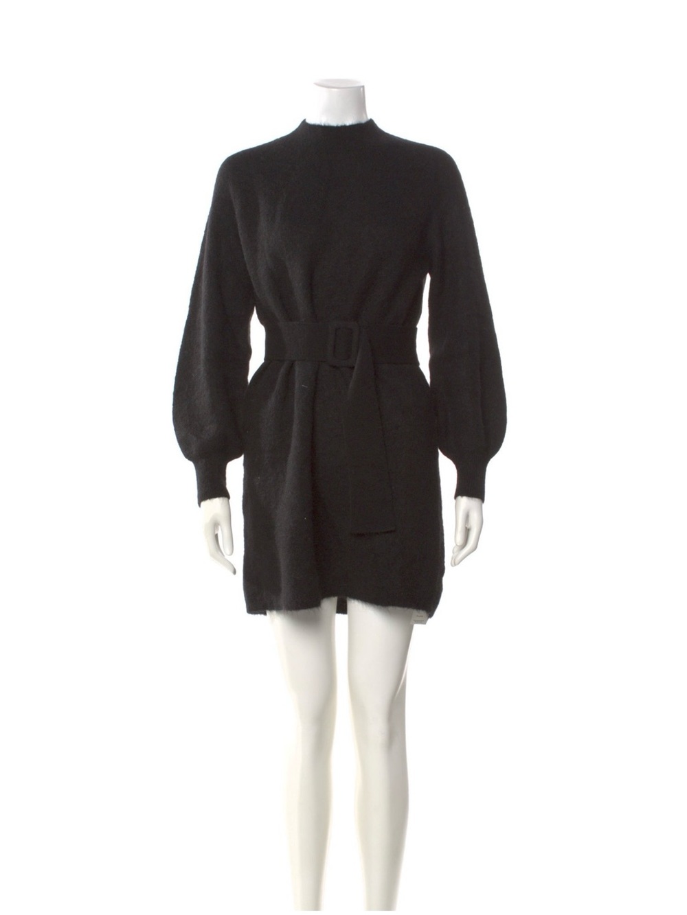Black Long-Sleeve Belted Mini Dress